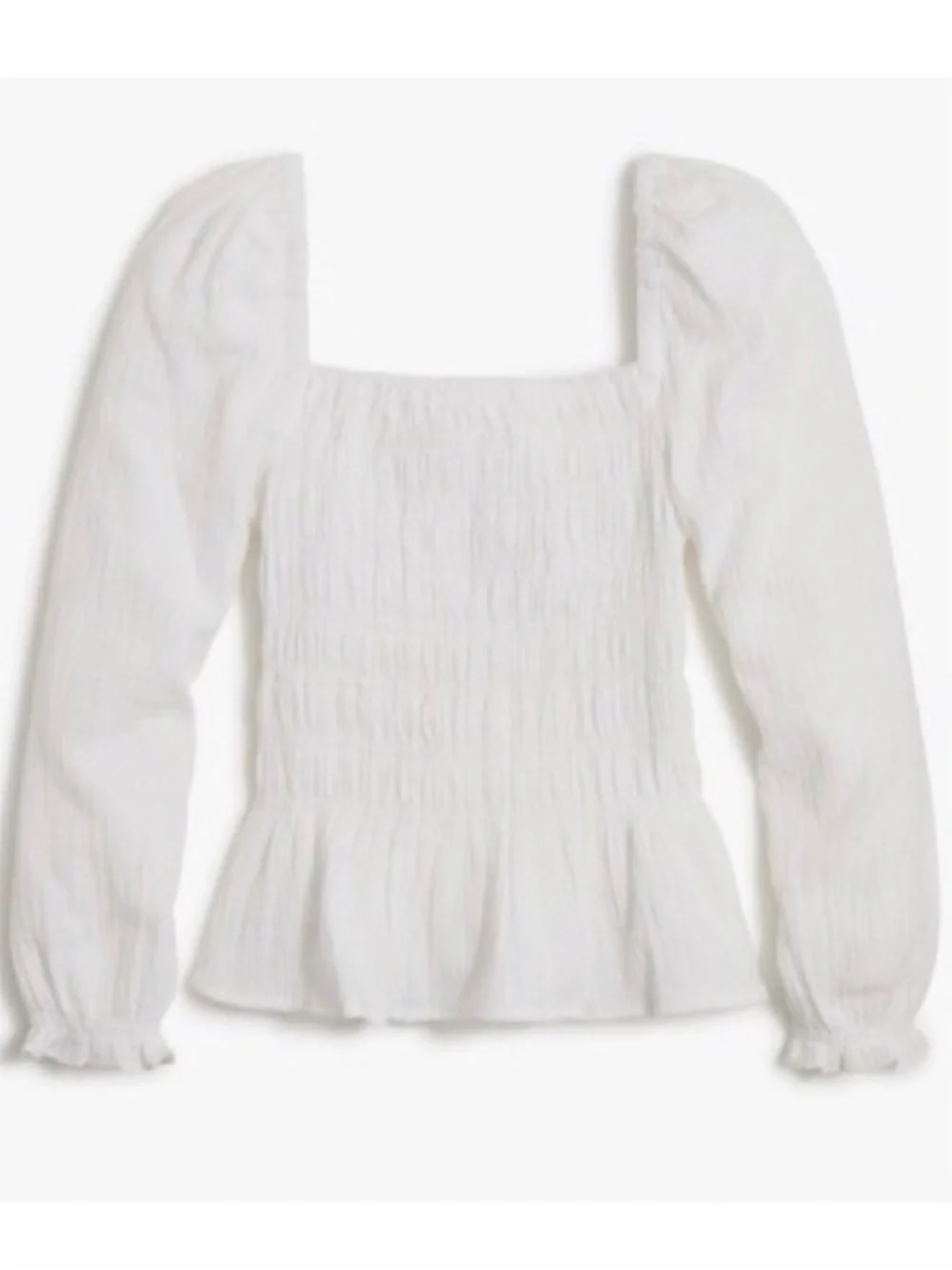 J. Crew Square Neck Smocked Peplum Top in White